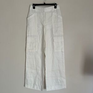LoveShackFancy White Pora Pant Size 6 Cargo 100% Linen Pant NWT
